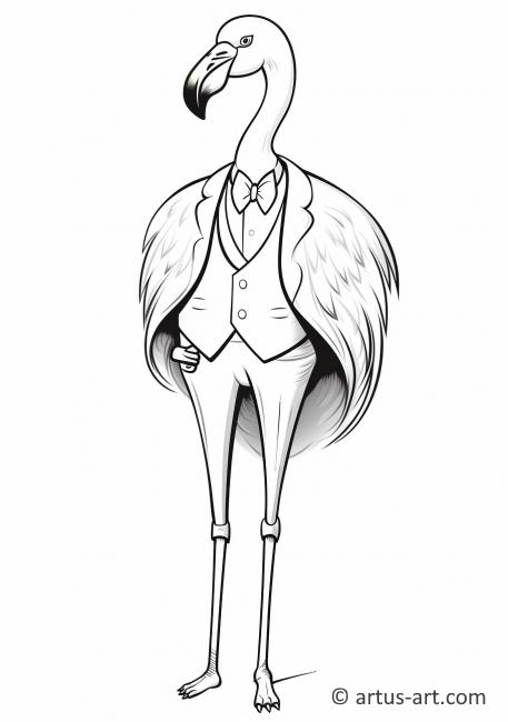 Flamingo in a Tuxedo Coloring Page